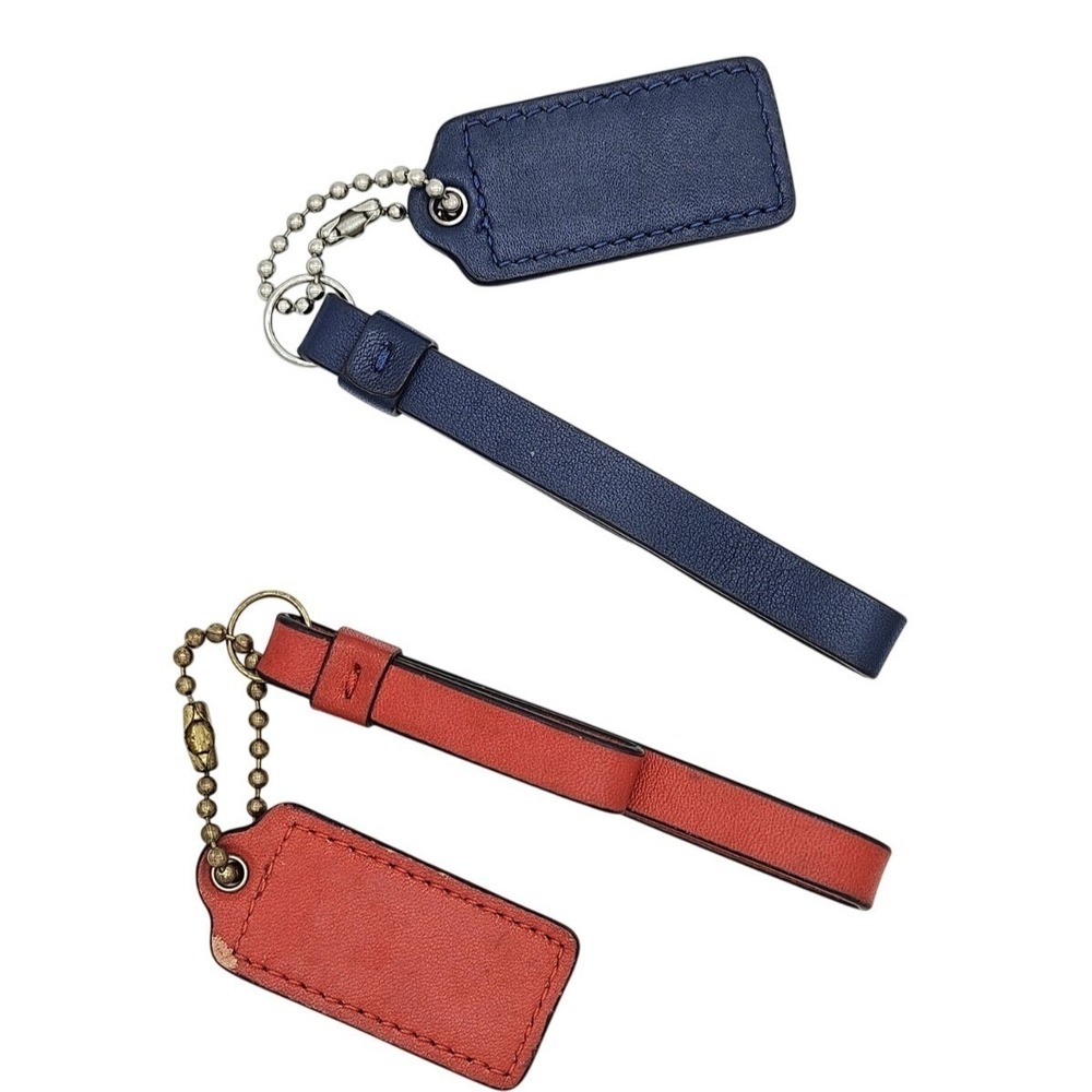 COACH Lot of 2 Leather Hangtags & Wristlet Straps Blue Red Replacement Charms - Picture 3 of 5